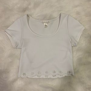 White Cropped Scalloped Tee